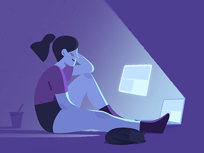 Streaming cat chill contrast cup fun girl illustration illustrator laptop light purple relax rest streaming tv weekend