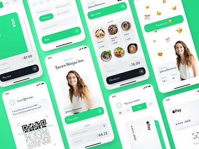 Restorate - order, checkout and rate your restaurant visit 7ninjas app apple pay credit card details face id food gastronomy list menu order payment payments qr code rate rating restaurant scan transactions waiter