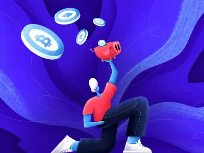 Crypto piggy bank abstract art background bitcoin character coin cryptocurrency illustration illustrator money people piggy bank procreate texture ui