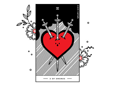 3 Of Swords. 3 of swords blackwork floral heart illustration line work sword tarot tarot card