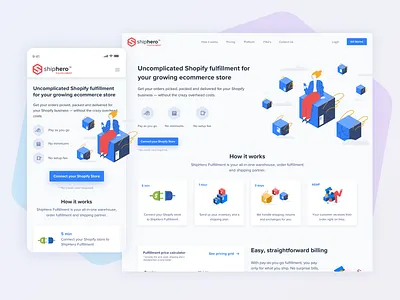 ShipHero Fulfillment Landing colors desktop mobile responsive design ui website