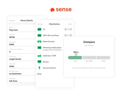 Sense home comparison compare comparison electricity energy home inventory mobile sense smart home ui