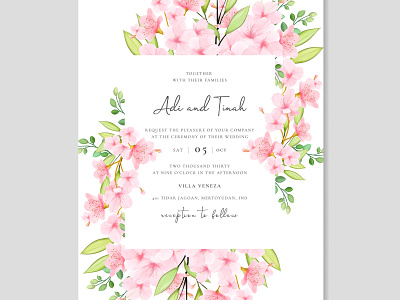 beautiful cherry blossom invitation card template anniversary art background card decoration decorative design elegant floral frame graphic greeting invitation ornament pattern postcard template vector vintage wedding