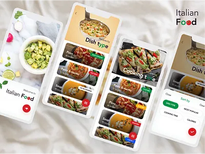 Italian Food App (Menu & Filters) cooking cooking app design dishes filters food food app interface italian menu order pasta pizza recipe restaurant soup