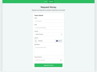Request Money Page clean concept currency currency exchange design details money money transfer page pay payment receive receive money request requests template ui ux web website