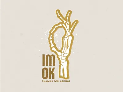 Thanks for asking halloween hand illustration line logo ok retro sign language skeleton texture vintage