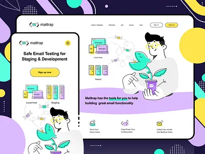 Mailtrap responsive illustrations character clean concept design flat graphic illustration interface landing light mobile responsive simple vector