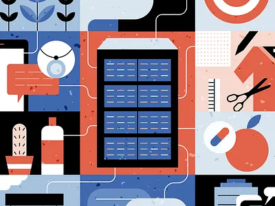 Fashion System- Big Data ai big data blue clothing cosmetic data fashion fashion brand food illustration magazine mall red server shop textile textile print