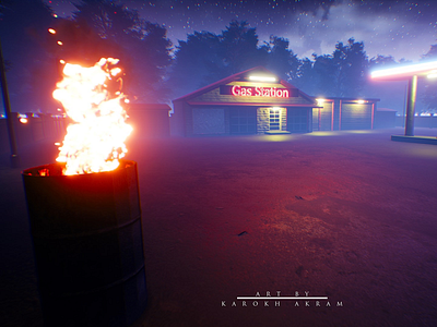 Gas Station art blender cinema4d gas station night zbrush