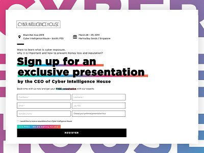 Landing Page for Cyber Intelligence House clean conference design gradient graphic design landing page minimal simple typogaphy ui ux web design white