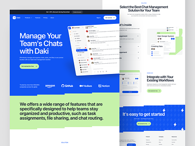 Daki - Landing Page blue chat chatting clean conversation creative agency email footer integrations landing landing page messages product saas simple testimonials transaction web web design website