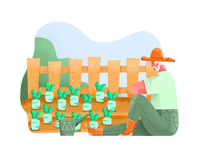 Waiting Radishes to Harvest advertising agriculture cultivation farm farmer flat design flat illustration harvest illustration landing page plant procreate radish
