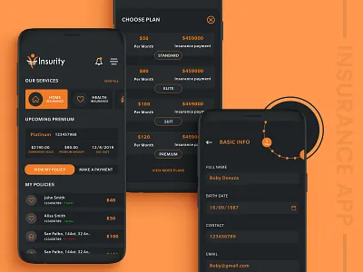 Insurance App adobe photoshop app concept app design app designer app designers app development black car insurance design design company finance health insurance insurance insurance app insurance company login design orange photoshop ui ux