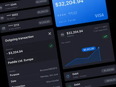 Dark UI Design System Components balance bank card components credit card dark dark app dark mode dark ui dashboard finance fintech ios13 modals simple swiftui ui user interface ux website