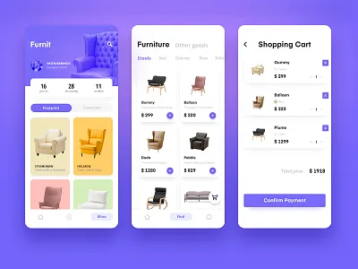 Furniture sales mobile application after effect animation app art beautiful branding clean design flat icon illustration ios lancedaile lettering mobile typography ui ux web website