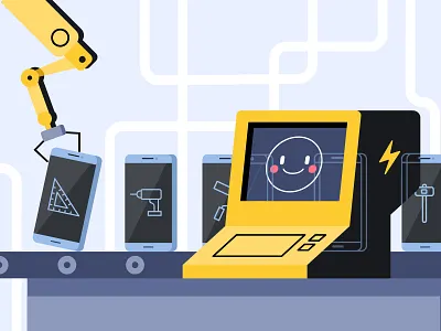 Testing mobile apps app art design diy flat illustration robot vector