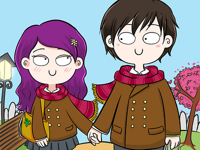 Cartoon couple lovey dovey boyfriend caricature cartoon cartoon character couple girlfriend illustration vector