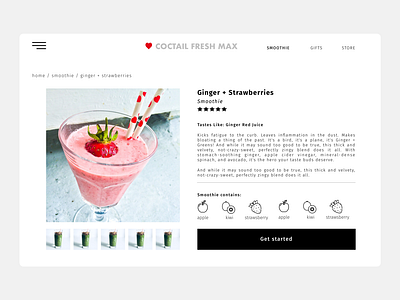 Coctail Fresh Max - web UI clean coctail coctail fresh max concept design design information logo minimal product page redesign smoothie smoothies typography ui ux