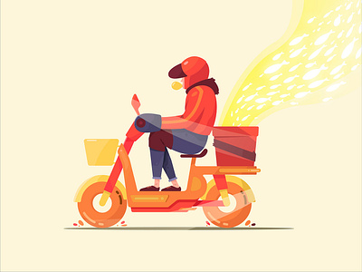 motorcycle 2d 2d art cute design fantasy iiiustration light motorcycle red yellow