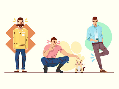 Three people art cat cool cute handsome iiiustration men rgb