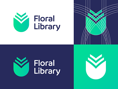 Floral Library - Logo Design Variations blue branding clean design elegant style book paper journal flower floral library flowers for sale unused buy gradient icon identity logo logo design logo designer logotype mark monogram nice symbol u letter