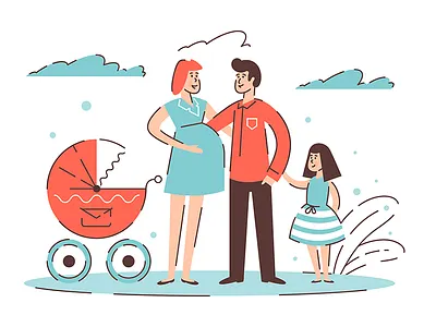 Big happy family children couple family flat happy illustration kit8 love outdoor summer vector