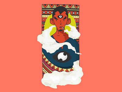 Three eyes 2d art cool iiiustration line orange smoke