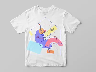 Merch t-shirt for puppet theatre bird boy clothing design design digitalart flat forms geometric guy illustration kids lineart print puppet simple textile theatre toy tshirt vector