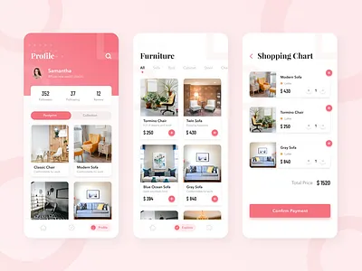 #Exploration - Furniture App chart furniture furniture app furniture design furniture store furniture website profile profile card profiles shopping shopping cart ui uiux user profile