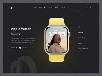 Smart Watch Header Exploration app branding clean creative dark mood design dribbble shot ecommerce header hero section landing page smart watch technology ui uiux watch header web ui webdesign website wocommerce