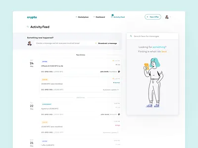 Cryptocurrency Marketplace - Activity Feed crypto cryptocurrency design information layout marketplace saas transaction typography website