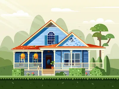 House-NO.1 architecture build flatdesign house illustration plant