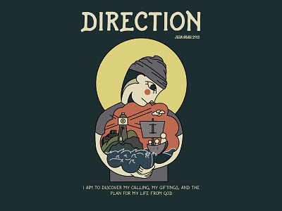 Direction | Jesus Piece #4 blue boat christianity church design direction flat flat design grey illustration jesus lighthouse poster print red yellow