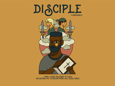 Disciple | Jesus Piece #2 black brown christianity church design disciple flat flat design green illustration jesus poster print yellow