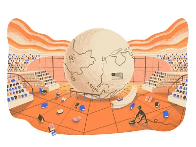 Binhai Library - FT books building colour commission editorial editorial art editorial illustration illustration interior library orange