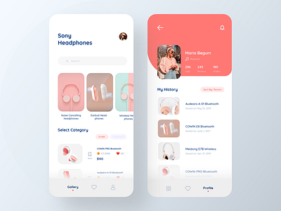 Headphones Store App app cards colors design earphones headphones homepage icons ios profile design profile page typography ui ux vector visual design