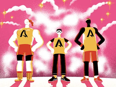 Team branding color palette design explosion fireworks flat illustration minimal people sneakers team teamwork