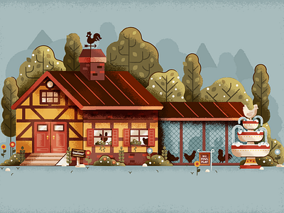 A Chicken Coop Mansion chicken chickens coop fountain hen homesteading house rooster texture vector
