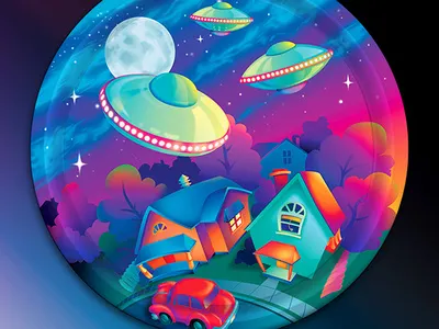 Paper Plate Design illustration juvenile photoshop ufos whimsical