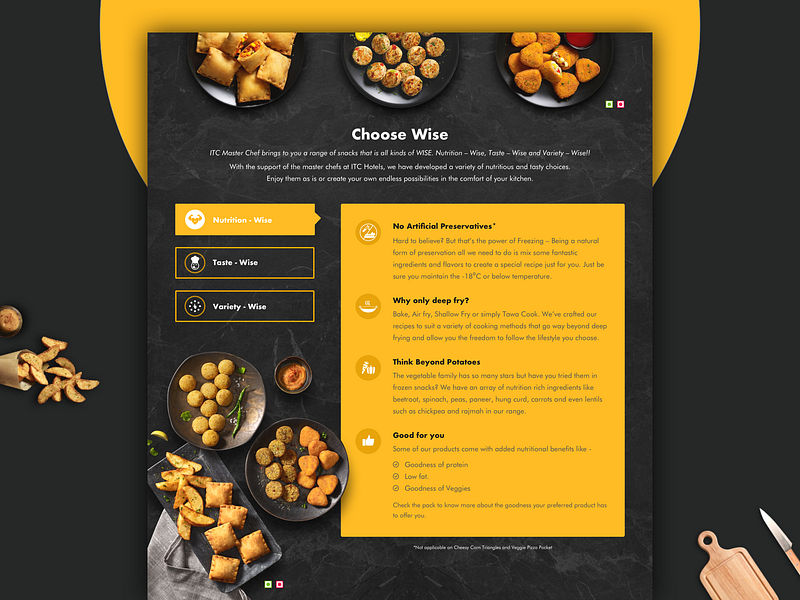 Snacks Section - ITC Master Chef branding chef dark ui design food foodie gradient logo procreator recipe sketch typography ui user interface ux vector web website