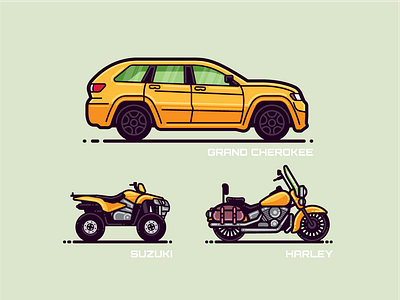 Monoline Vehicles 1.4 4x4 automobile bike flat four wheeler geometric graphic icon illustration modern motorcycle suv