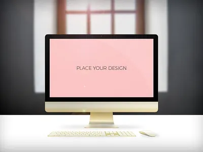 Free Golden iMac device Mockup apple device free freebie imac mockup