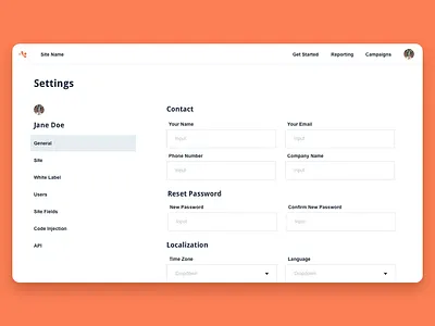 Account Settings ui ux web