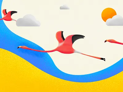 Flamingo in the Sky affinity animal animals birds brush cute design designer drawing flamingo flamingos flat flying illustration lines pink simple sky vector