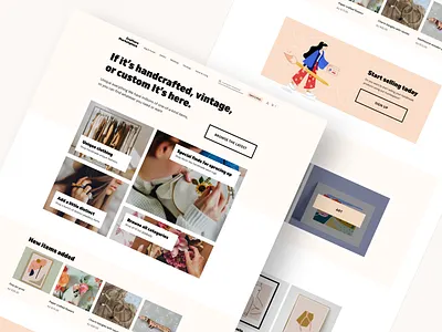 Crafters Marketplace Concept beige branding cta button ecommence illustration logo marketplace merchandise neutral shopping sketch ui design vector