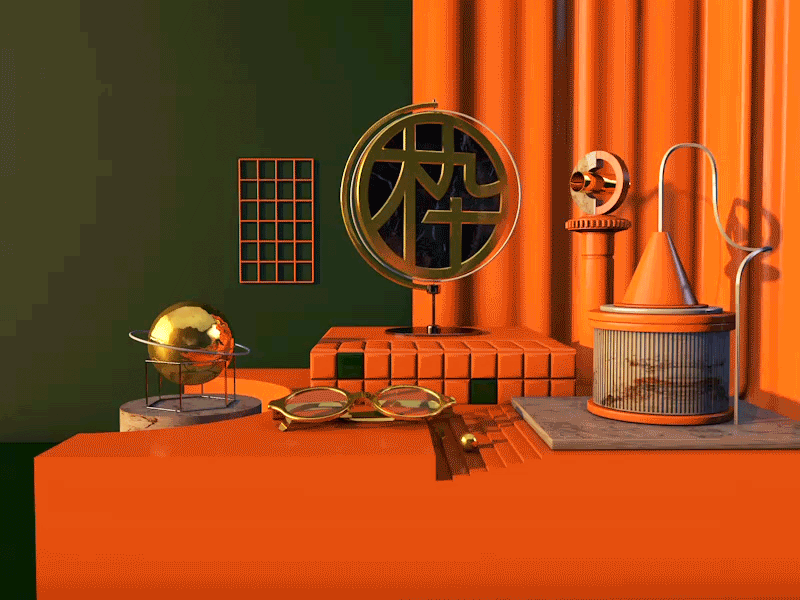 MOJOSH 3d animation art brand design branding c4d color glasses golden green logo yellow 配色