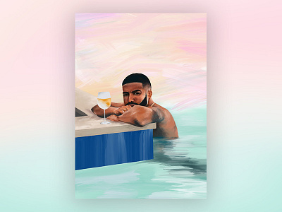 Champagne Papi champagne papi digital painting drake illustration painting pool portrait procreate summer