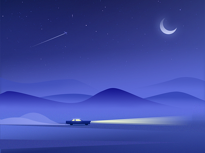Running wildly 夜晚 山 扁平插画 插图 插画 月亮 设计 车