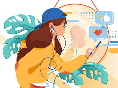 Woman with mobile phone device equipment flat future illustration interface kit8 reality vector view virtual