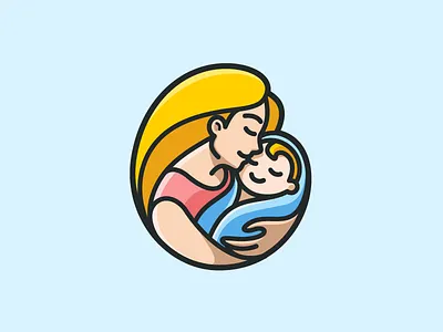 Mother & Baby adorable baby newborn brand branding cartoon comic child children cute cute fun funny female woman geometry geometric holding carrying identity illustration illustrative illustration logo logo identity love care mother mom rounded circle smile happiness symbol icon